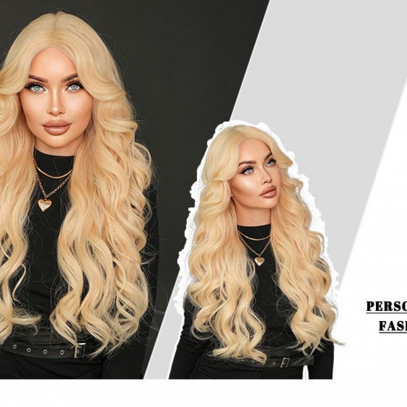 Gold Wavy Small T-Part Lace Front Wig with Platinum Highlights Wig