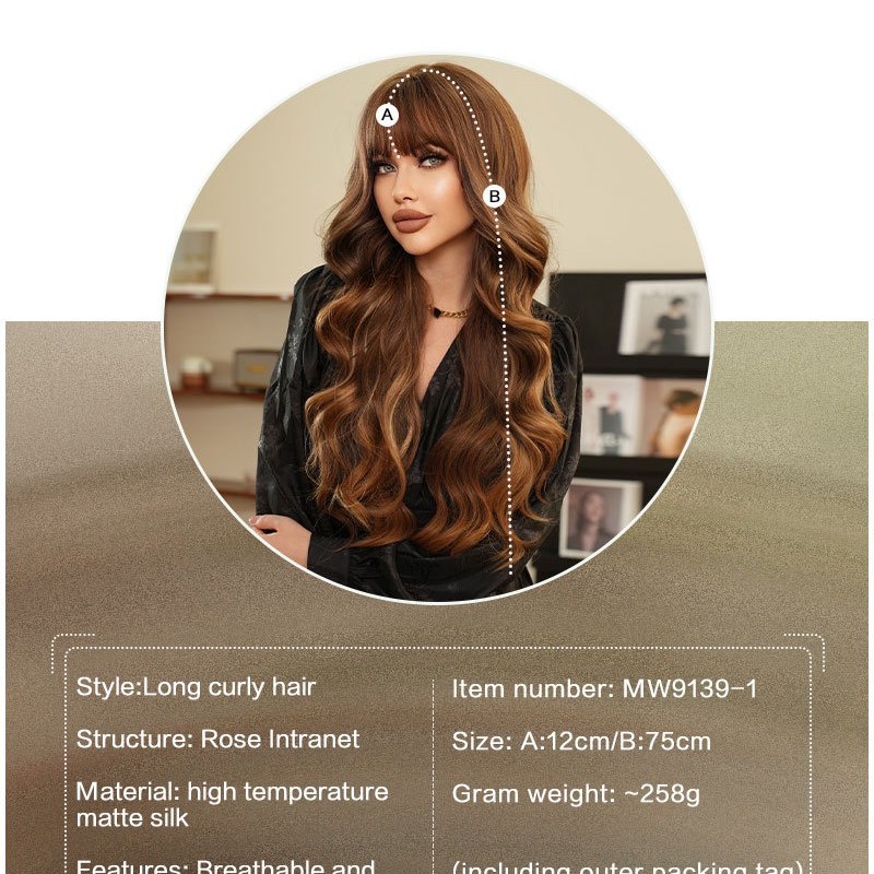 Golden Balayage Long Curls with Bangs Wig