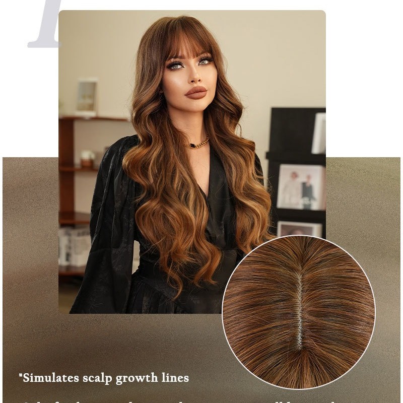 Golden Balayage Long Curls with Bangs Wig