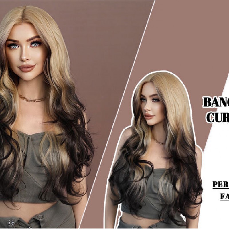 Golden Ombre T-Shaped Lace Wavy Long Curl Wig