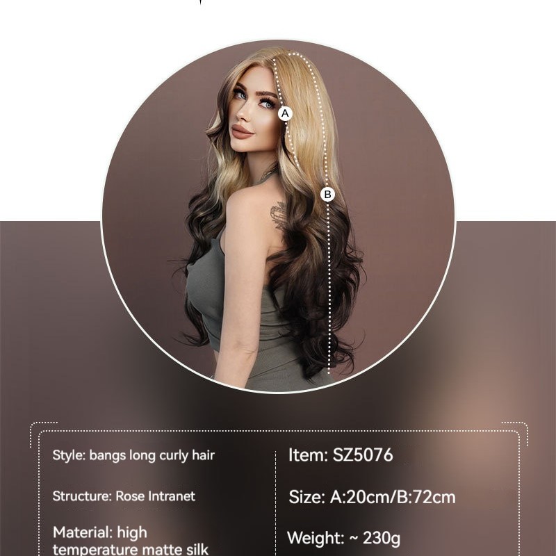 Golden Ombre T-Shaped Lace Wavy Long Curl Wig