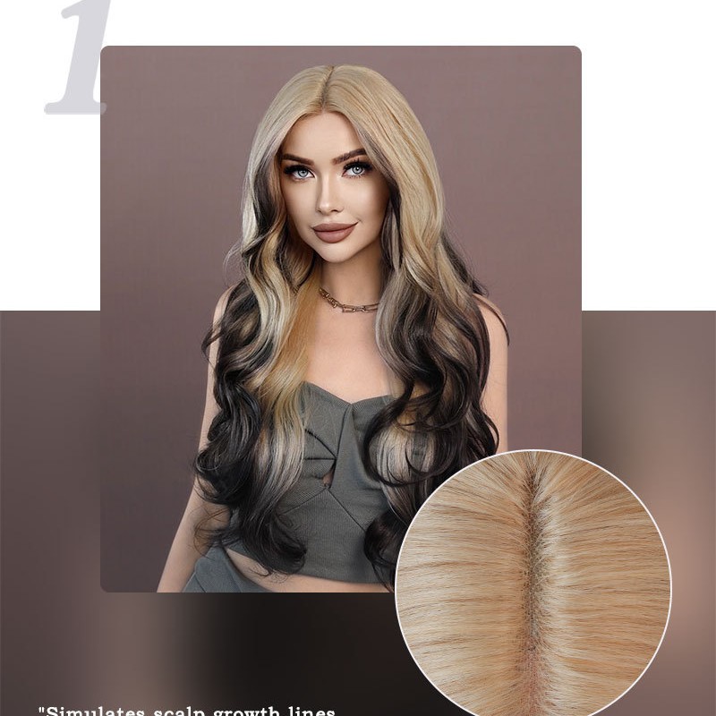 Golden Ombre T-Shaped Lace Wavy Long Curl Wig