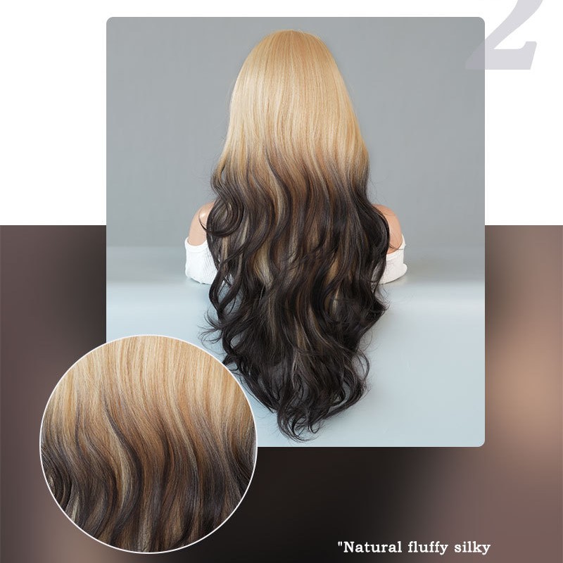 Golden Ombre T-Shaped Lace Wavy Long Curl Wig