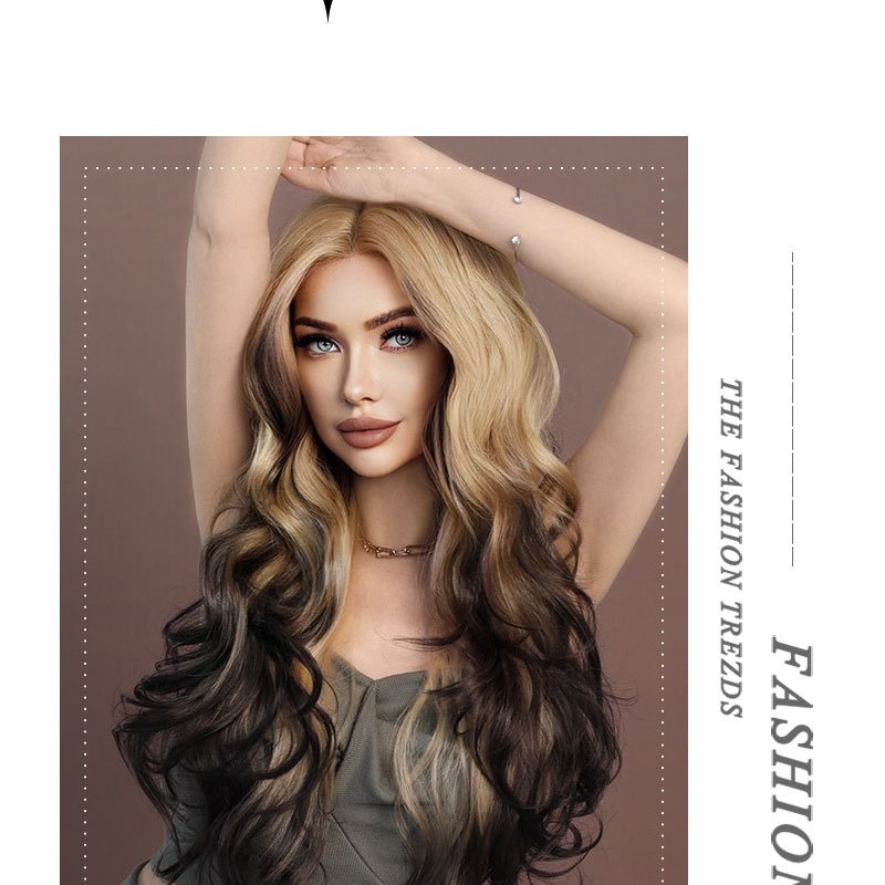 Golden Ombre T-Shaped Lace Wavy Long Curl Wig