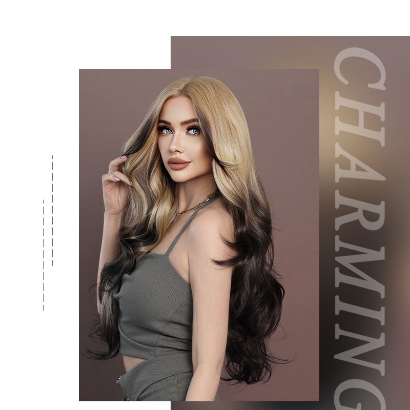 Golden Ombre T-Shaped Lace Wavy Long Curl Wig