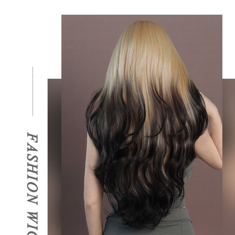 Golden Ombre T-Shaped Lace Wavy Long Curl Wig