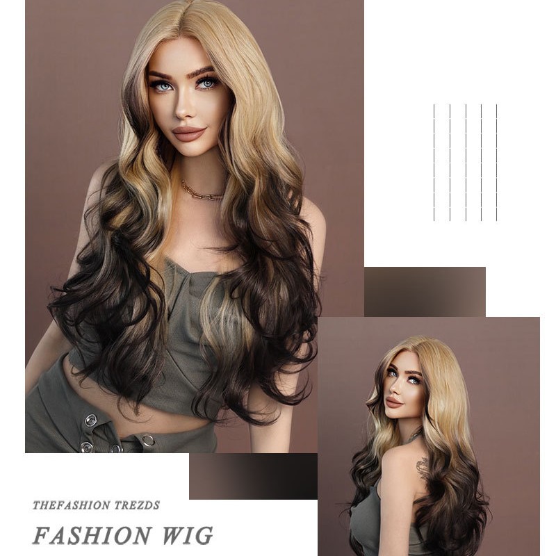 Golden Ombre T-Shaped Lace Wavy Long Curl Wig