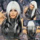 Black to White Ombré Long Straight Wig