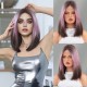 Purple to Brown Ombre Short Straight Wig with T-Lace Base