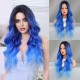 T-Part Lace Iris Blue Ombre Lace Wavy Curls Long Wig