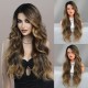 Gradient Red to Brown Long WavyT-Part Lace Wig with Side Part