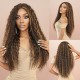 T-Part Lace Elegant Mid-Part Long Curly Wig with Brown-Gold Highlights