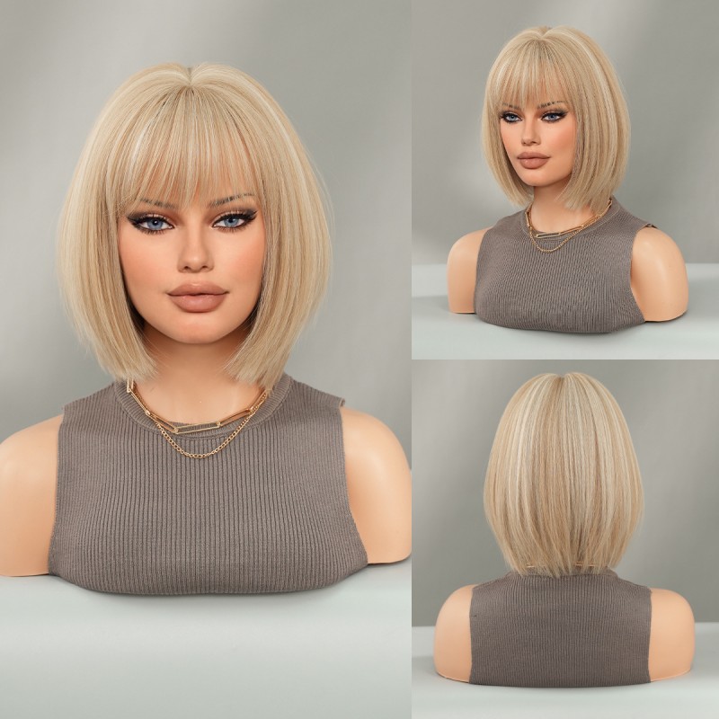 Black Straight Bangs Bob Cut Synthetic Wig