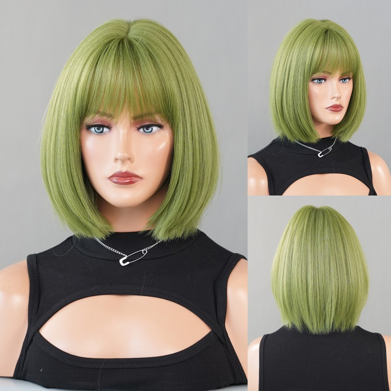 Black Straight Bangs Bob Cut Synthetic Wig