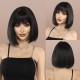 Black Straight Bangs Bob Cut Synthetic Wig