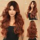 Caramel Brown Long Wavy Wig with Middle Part and Small T-Lace Hair