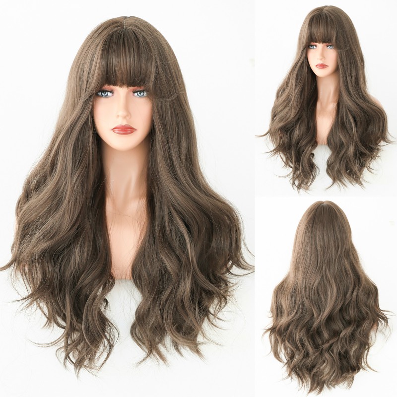 Gradient Brown Long Wavy Wig with Realistic Effect