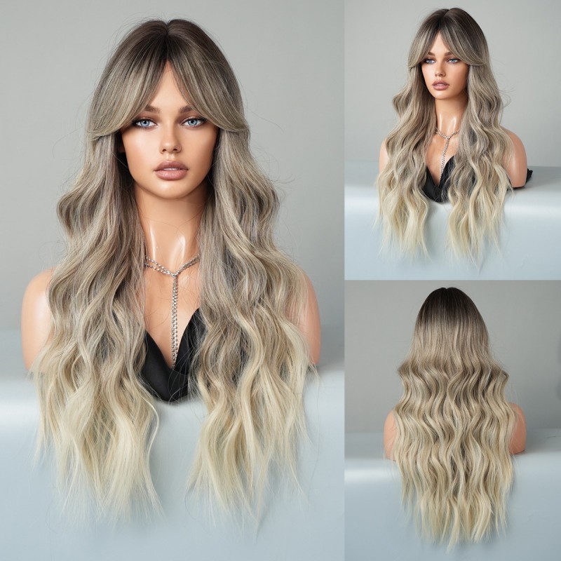 Milk Tea Brown With Bangs Voluminous Waves Wig