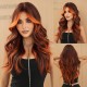 Long Curly Wig with Curtain Bangs and Flame Orange Highlights Synthetic Wig