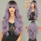 Ash Purple Long Wavy Wig with Root Color Synthetic Hair