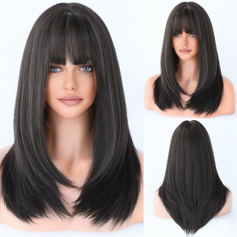 Long Straight Wig with Inner Curl and Airy Bangs