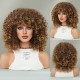 African American Women's Short Springy Curl Synthetic Wig with Brown Tresses and Pixie Cut Bangs