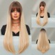 Extra-Long Straight Mocha Brown Wig with Bangs