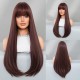 Extra-Long Straight Mocha Brown Wig with Bangs