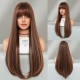 Extra-Long Straight Mocha Brown Wig with Bangs