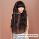 Natural Black Long Hair with Big Waves and Blunt Bangs