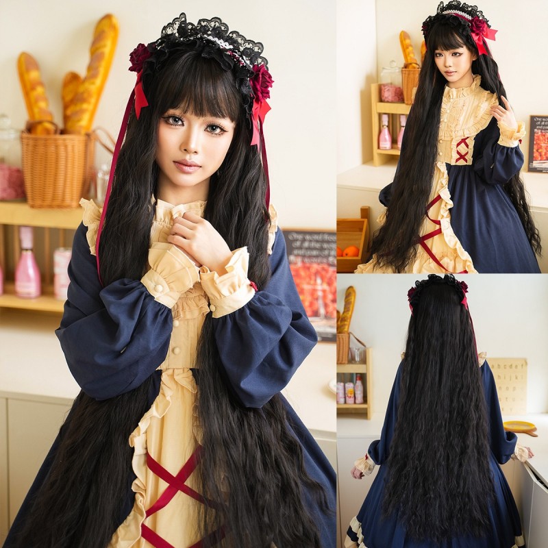 Ultra-Long Golden Loops with Fringe Lolita-Inspired Wig