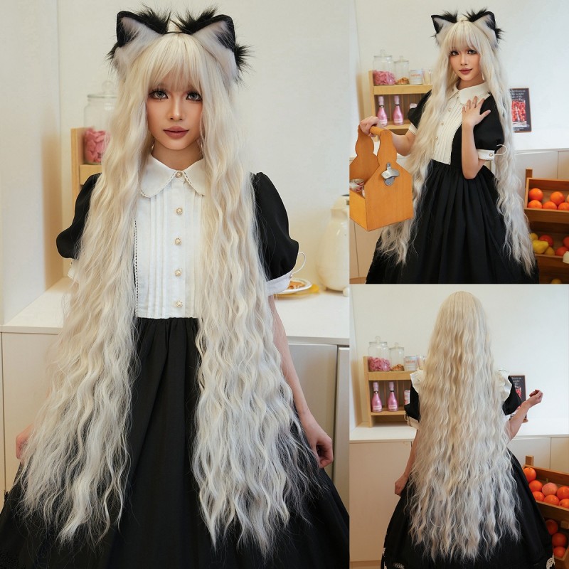 Ultra-Long Golden Loops with Fringe Lolita-Inspired Wig