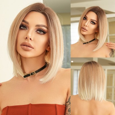 T-Part Lace Bob Wig  White Tea Blonde Short Straight Hair