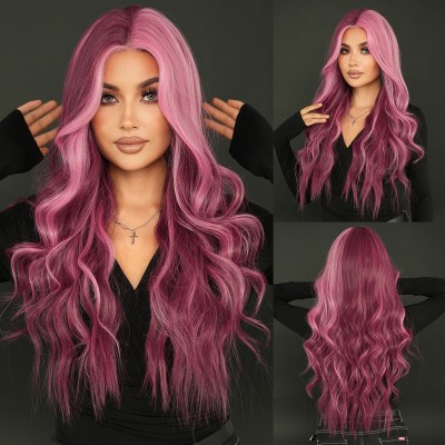 Starry Purple Highlights Lace Front Middle Part Curly Wig