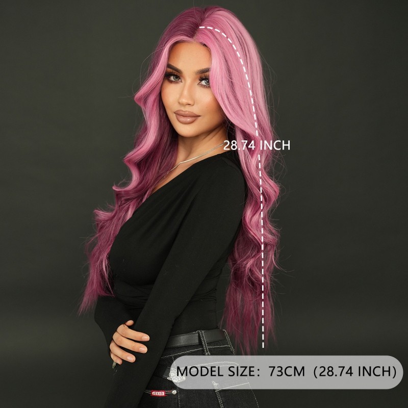 Starry Purple Highlights Lace Front Middle Part Curly Wig